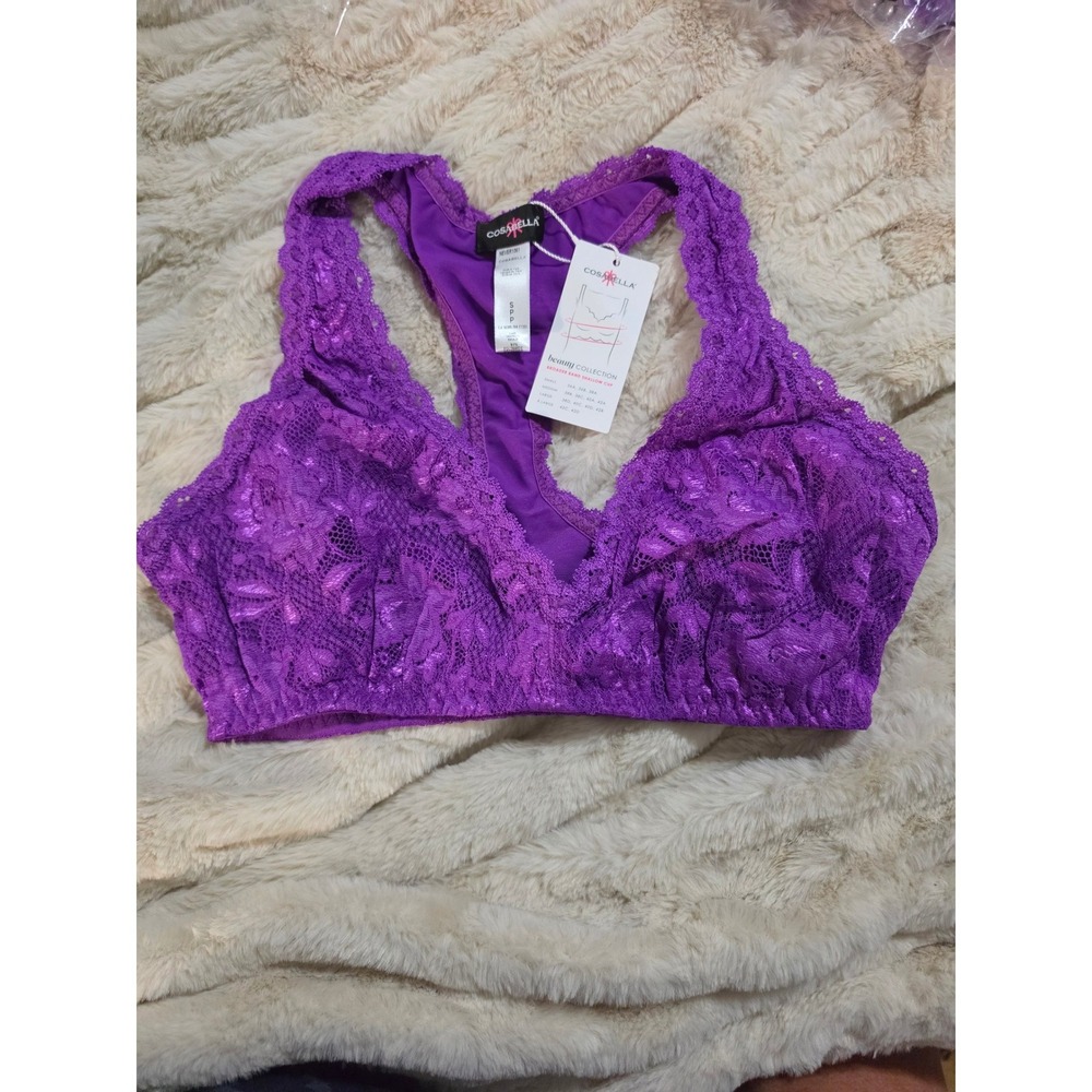 Cosabella Never Say Never Beauty Racie Bralette Purple Lace Racerback NEVER1361